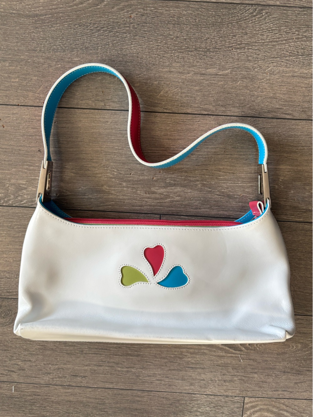 VTG Y2K Leather Shoulder Bag Lancaster Paris Made in France Colorblock Cutout - Picture 2 of 8